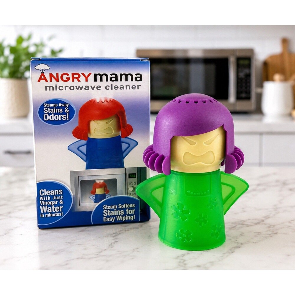 Angry Mama Microwave Cleaner Open Box Vinegar Steam Kitchen Cleaning Gadget